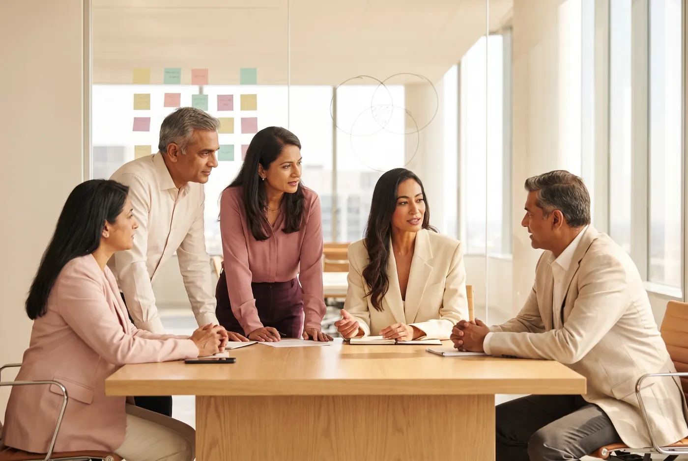Senior leaders in discussion around a table